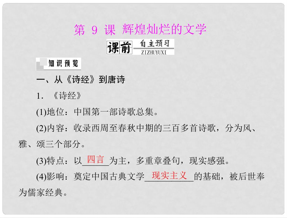 高中歷史 第三單元 第9課 輝煌燦爛的文學(xué)課件 新人教版必修3 新課標(biāo)_第1頁