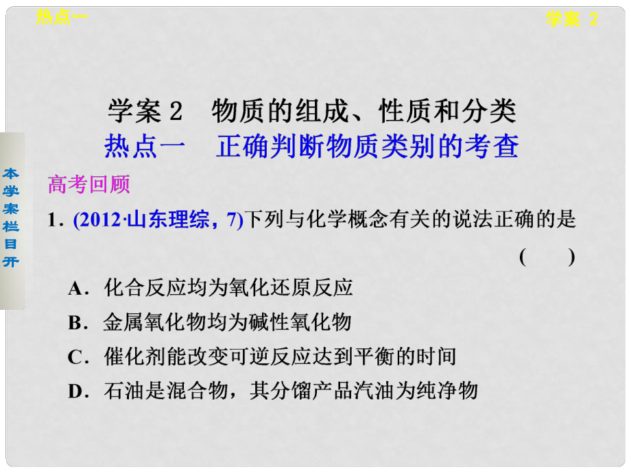 高考化学 考前三个月专题 学案2 物质的组成、性质和分类课件 新人教版_第1页