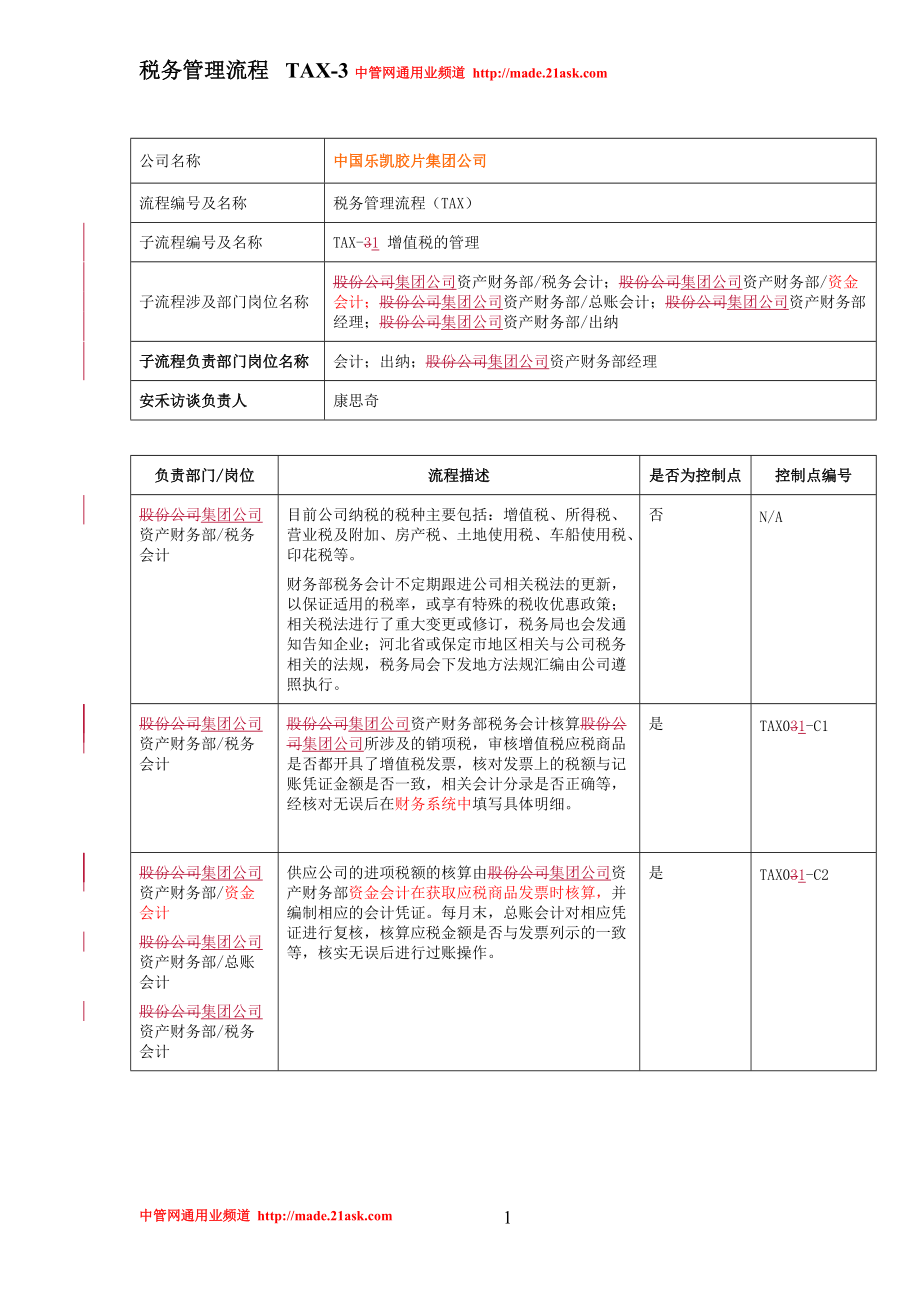 税务管理流程增值税的管理_第1页