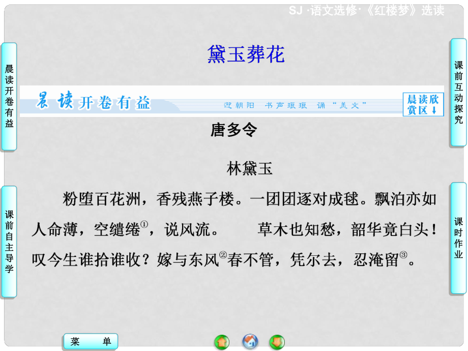 高中语文 红楼品鉴 黛玉葬花课件 苏教版选修《红楼梦 选读》_第1页