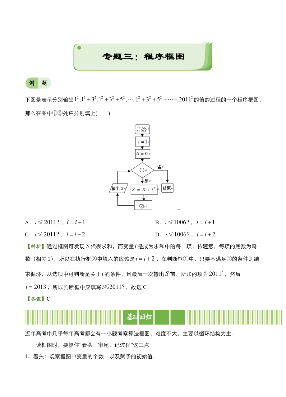 高考備考“最后30天”大沖刺 數(shù)學(xué)專題三 程序框圖文 教師版_第1頁(yè)