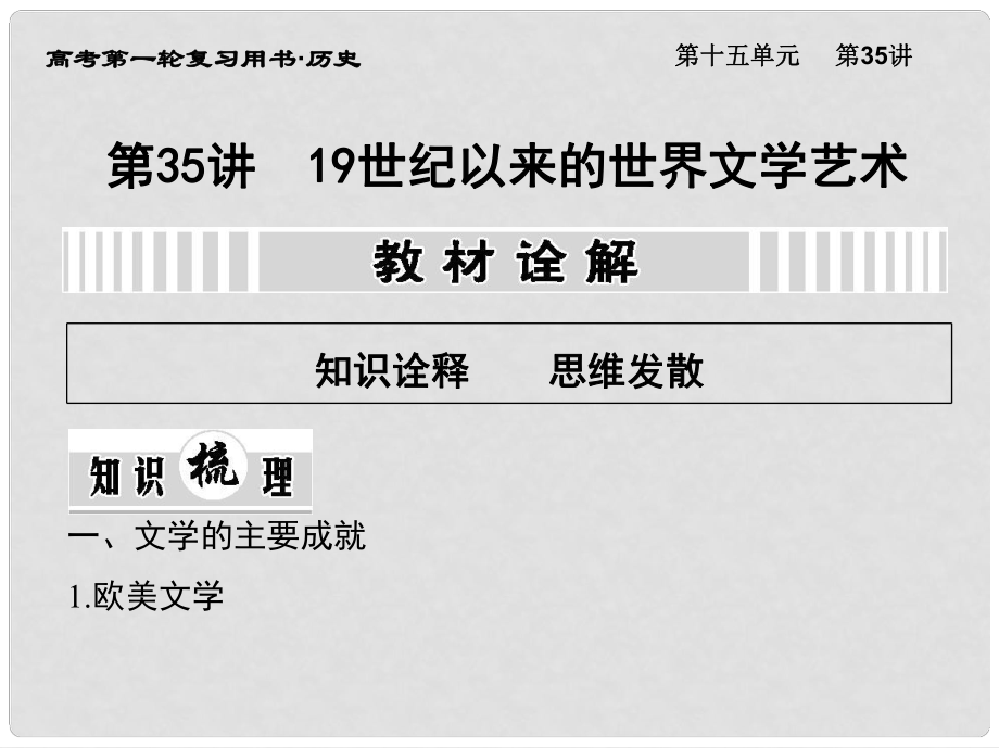 高考?xì)v史一輪復(fù)習(xí)用書 （教學(xué)案+課時(shí)作業(yè)）第十五單元 第35講 19世紀(jì)以來的世界文學(xué)藝術(shù)課件 新人教版_第1頁(yè)