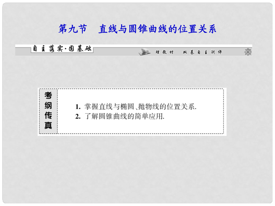高考數(shù)學(xué)總復(fù)習(xí) 第八章第九節(jié) 直線與圓錐曲線的位置關(guān)系課件 理_第1頁