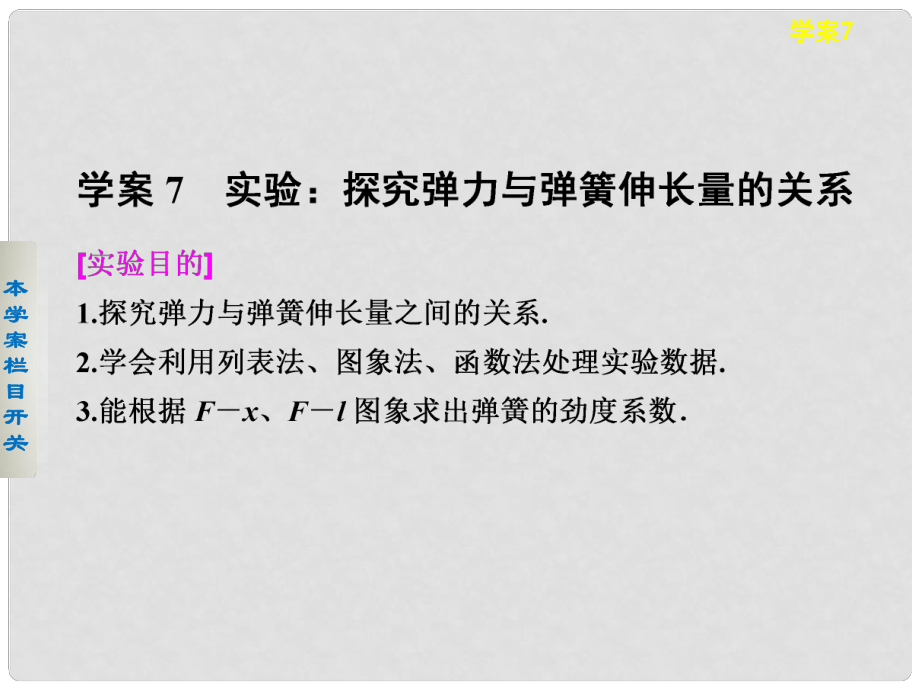 高中物理 第三章 實驗 探究彈力與彈簧伸長量的關(guān)系課件 新人教版必修1_第1頁