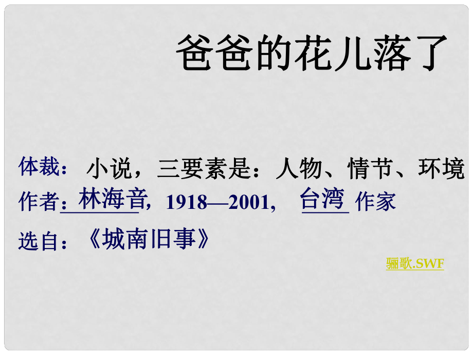 四川省攀枝花市第二初級(jí)中學(xué)七年級(jí)語(yǔ)文下冊(cè) 2爸爸的花兒落了課件 新人教版_第1頁(yè)