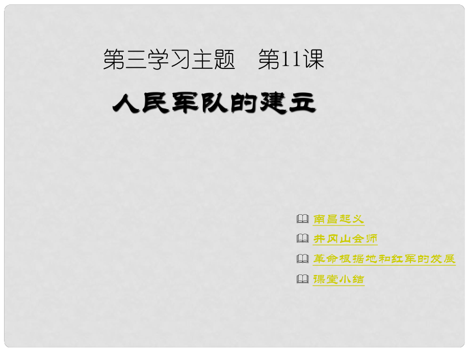 江蘇省徐州市銅山區(qū)茅村鎮(zhèn)中心中學八年級歷史上冊《第11課 人民軍隊的建立》課件 川教版_第1頁