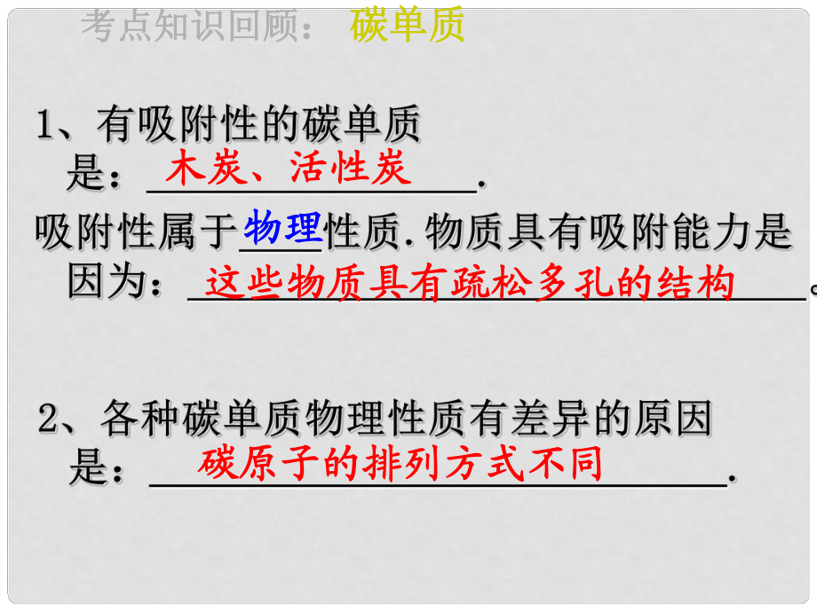 湖北省鐘祥市石牌鎮(zhèn)初級中學九年級化學上冊《碳的化學性質》課件 新人教版_第1頁