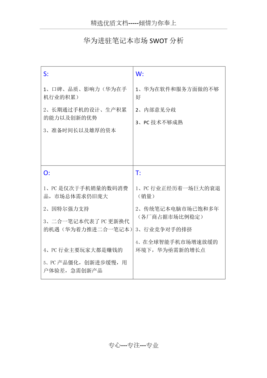 华为swot分析矩阵图图片