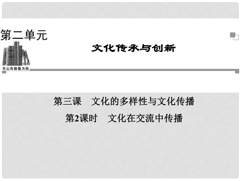 高中政治 （基础预览+课堂导学+材料跟踪+课堂达标）第二单元 第三课 第2课时 文化在交流中传播同步辅导与检测课件 新人教版必修3_第1页