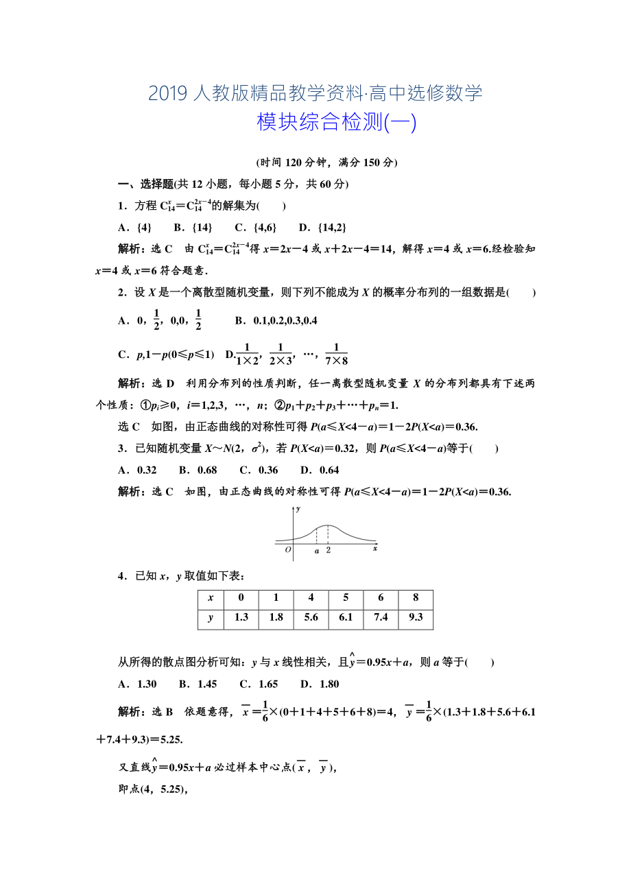 人教版 高中數(shù)學(xué)選修23 模塊綜合檢測一_第1頁