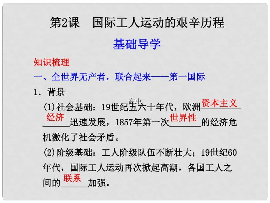 浙江省湖州市湖州中學高中歷史 專題八 解放人類的陽光大道二 國際工人運動的艱辛歷程課件 人民版必修1_第1頁