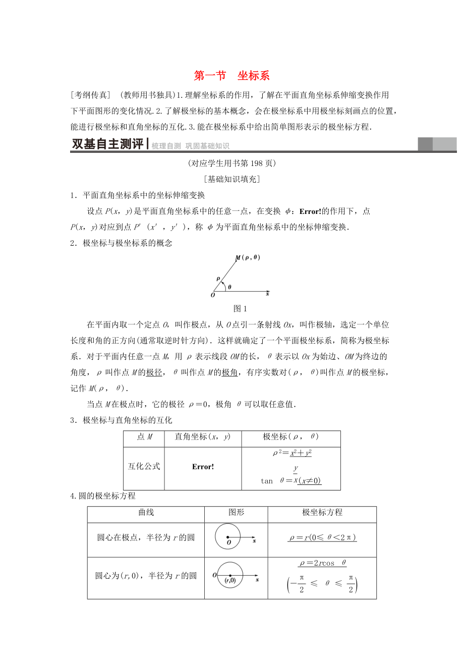 高考數(shù)學(xué) 一輪復(fù)習(xí)學(xué)案訓(xùn)練課件北師大版理科： 坐標(biāo)系與參數(shù)方程 第1節(jié) 坐標(biāo)系學(xué)案 理 北師大版_第1頁