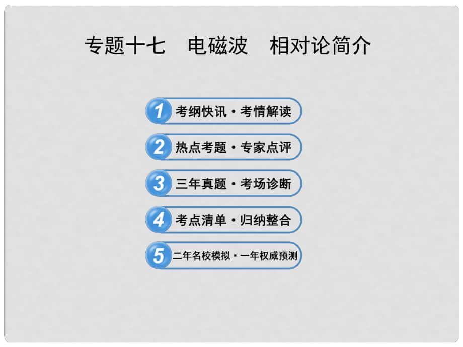 高考物理沖刺復(fù)習(xí) 專題十七 電磁波 相對論簡介課件_第1頁