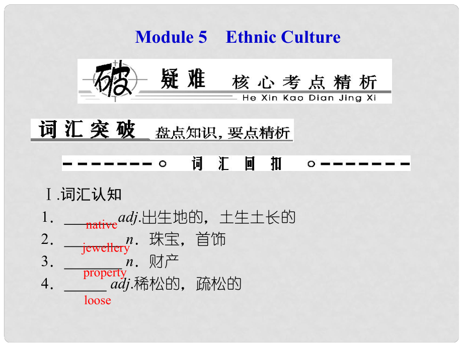 高考英語總復(fù)習(xí) Book 7 板塊十四 Modules 5 Ethnic Culture課件 外研版_第1頁