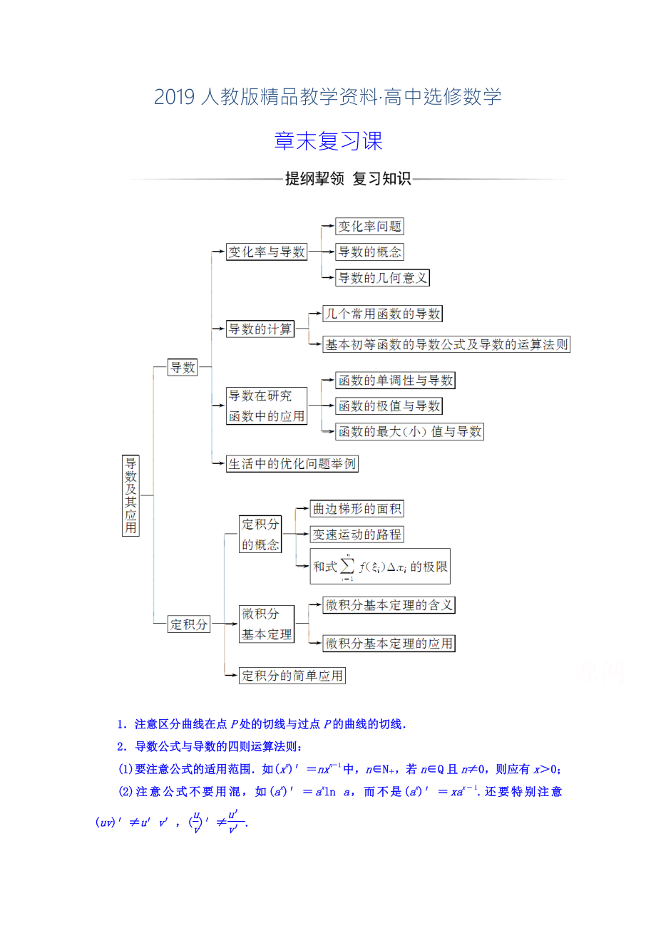 人教版 高中数学 选修22习题 第一章　导数及其应用 章末复习课_第1页