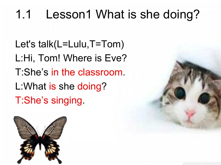 科普版英語五上Lesson 1What is she doing課件2_第1頁