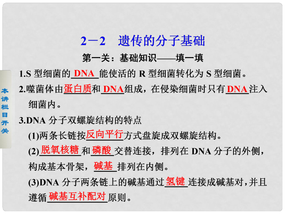 高考生物二轮 第二篇 22遗传的分子基础课件_第1页