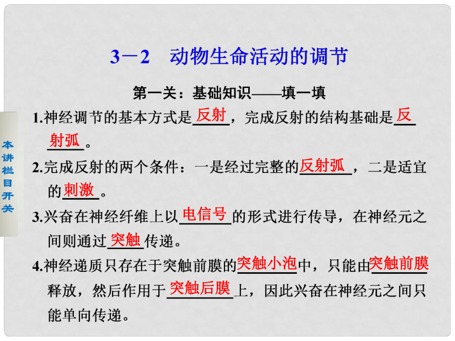 高考生物二轮 第二篇 32动物生命活动的调节课件_第1页