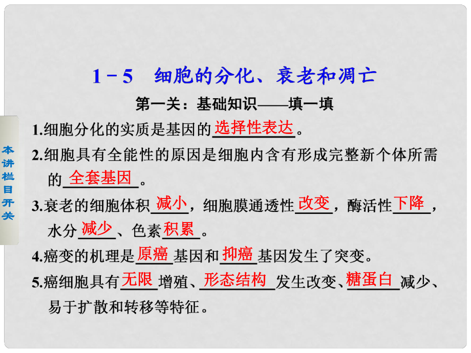 高考生物二輪 第二篇 15細胞的分化、衰老和凋亡課件_第1頁