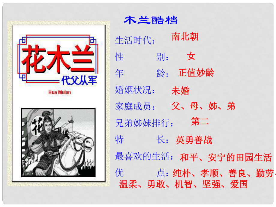 河南省濮陽(yáng)市南樂(lè)縣谷金樓鄉(xiāng)中學(xué)七年級(jí)語(yǔ)文下冊(cè)《木蘭詩(shī)》課件（2） 新人教版_第1頁(yè)