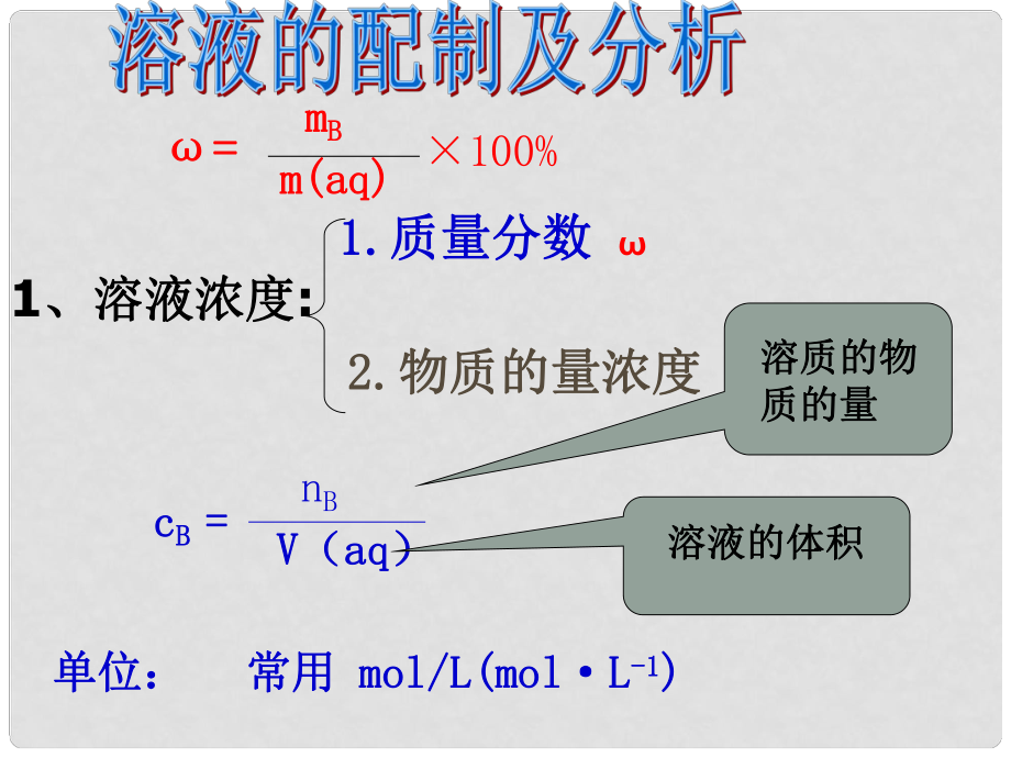 浙江省新安江中學高一化學《溶液的配制及分析》（2）課件 新人教版_第1頁