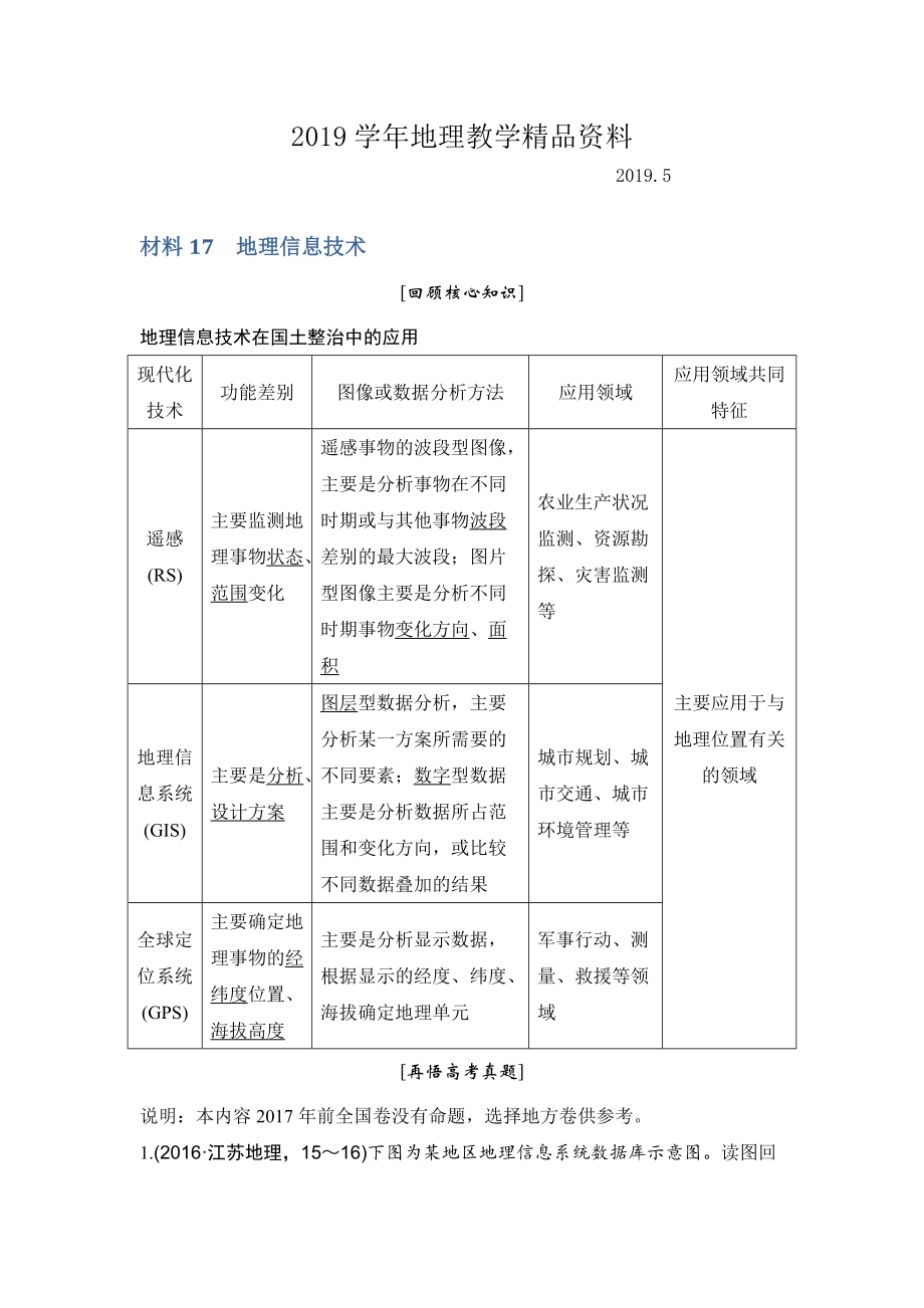 地理創(chuàng)新設(shè)計(jì)二輪專(zhuān)題復(fù)習(xí)全國(guó)通用文檔：第四部分 考前靜悟材料 材料17 Word版含答案_第1頁(yè)