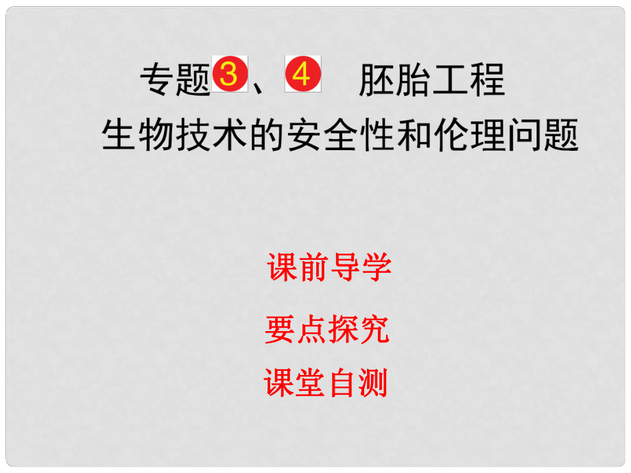 高考生物一輪復習 專題3、4 胚胎工程 生物技術的安全性和倫理問題課件 新人教版選修3_第1頁