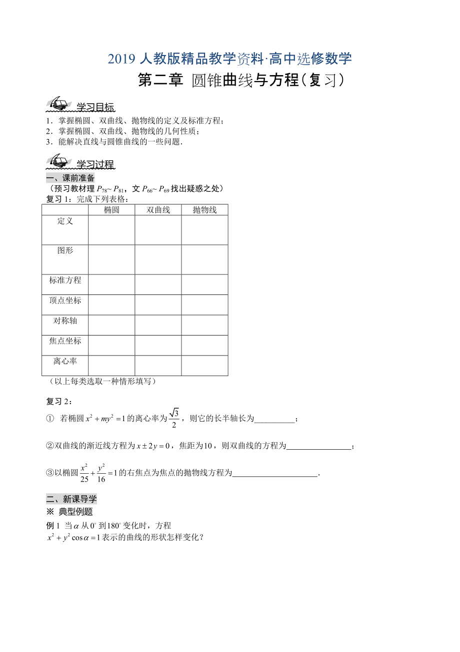 人教版 高中數(shù)學(xué)【選修 21】第二章圓錐曲線與方程導(dǎo)學(xué)案_第1頁