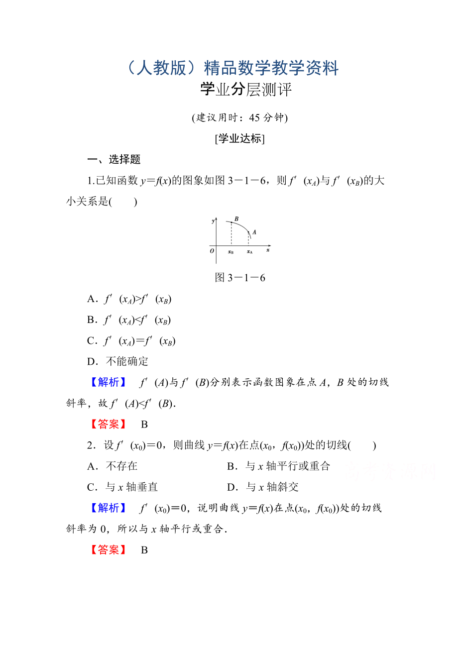 高中數(shù)學(xué)人教A版選修11 第三章導(dǎo)數(shù)及其應(yīng)用 學(xué)業(yè)分層測評(píng)14 Word版含答案_第1頁