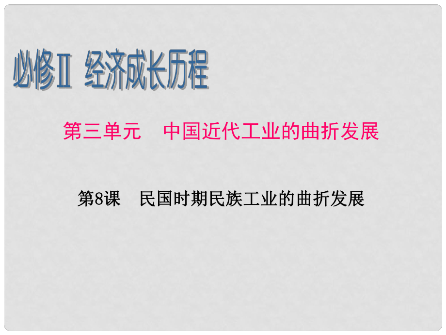 廣東省高考?xì)v史一輪復(fù)習(xí) 第3單元第8課 民國(guó)時(shí)期民族工業(yè)的曲折發(fā)展課件 新人教版必修2_第1頁(yè)