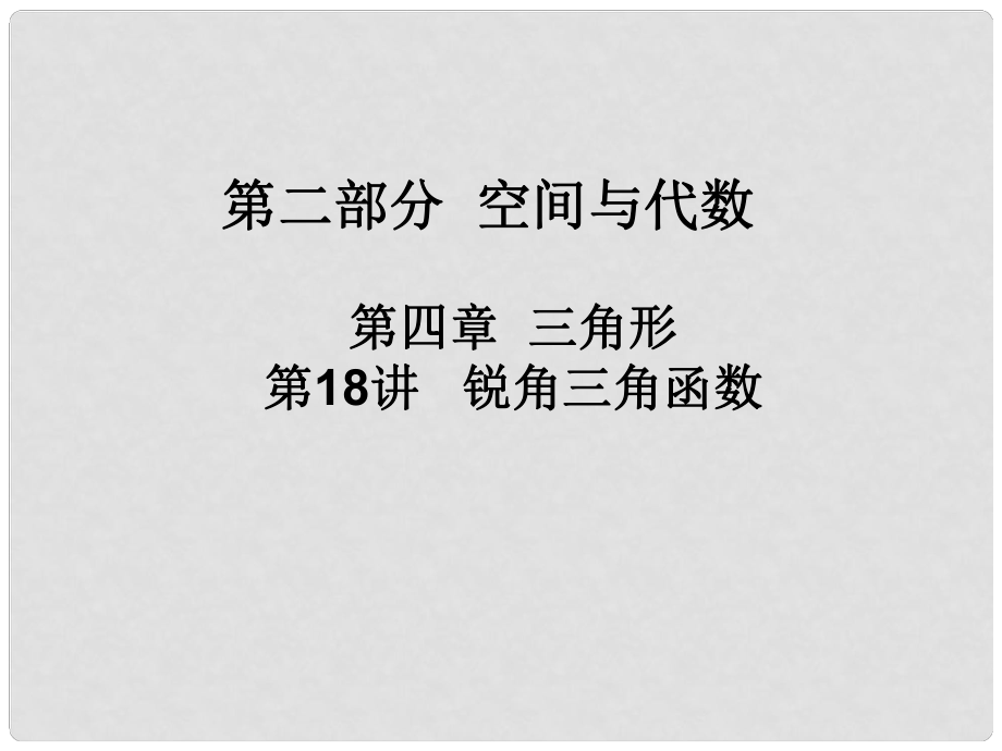 广东省河源市中英文实验学校中考数学 第十八讲 锐角三角函数复习课件_第1页