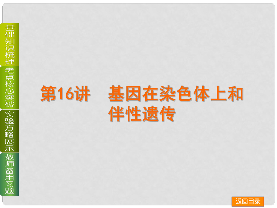 安徽省高考生物一輪復(fù)習(xí)方案（基礎(chǔ)知識梳理+核心考點突破+試驗方略展示）第16講 基因在染色體上和伴性遺傳課件 新人教版_第1頁