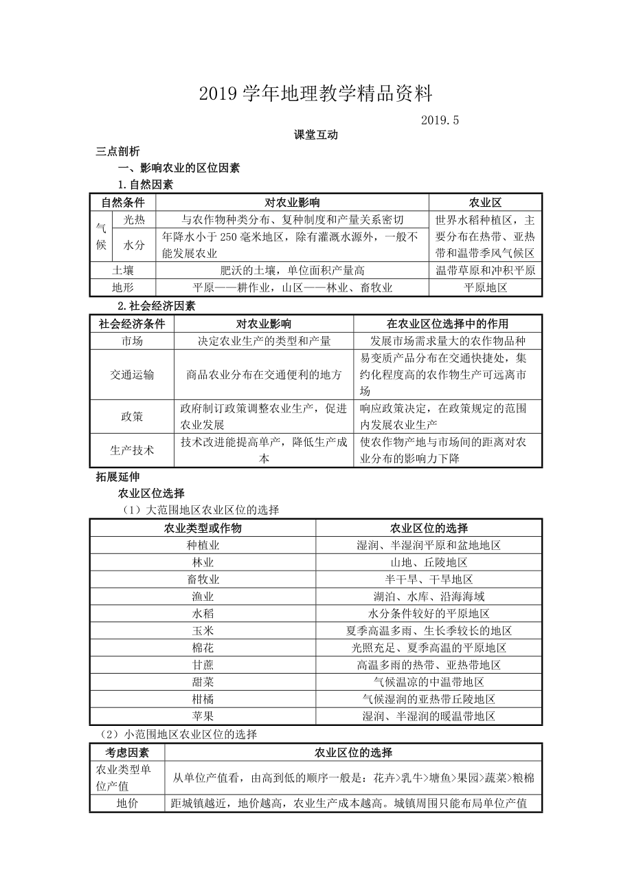 地理人教版必修2課堂探究學(xué)案 第三章第一節(jié) 農(nóng)業(yè)的區(qū)位選擇 Word版含解析_第1頁