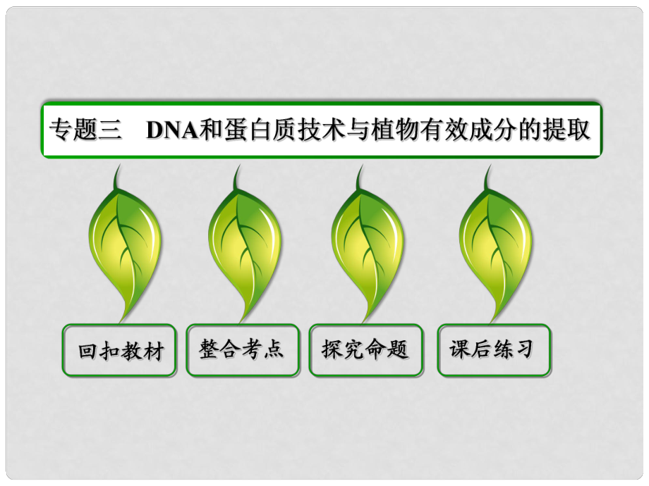 高考生物一轮复习 专题三DNA和蛋白质技术与植物有效成分的提取课件_第1页