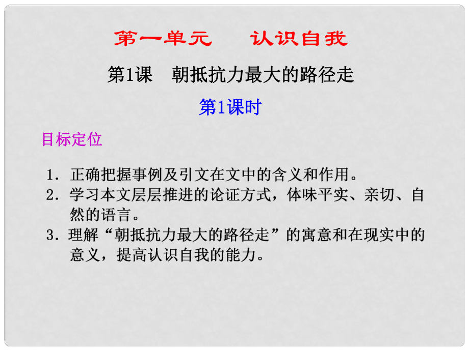 廣東省英豪學(xué)校高中語文 第1課 朝抵抗力最大的路徑走 第1課時課件 粵教版必修1_第1頁