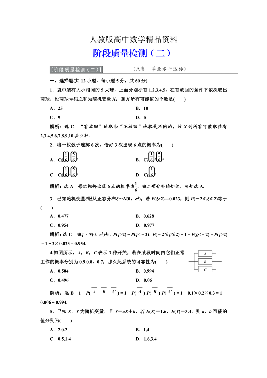 人教版 高中數(shù)學(xué)選修23 階段質(zhì)量檢測二_第1頁