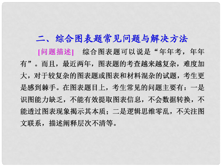 高考政治二輪復(fù)習(xí)及增分策略 題型增分專題二 二、綜合圖表題常見問題與解決方法配套課件 新人教版_第1頁