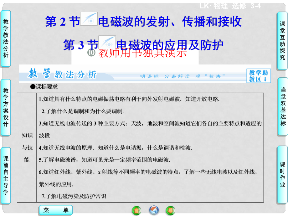 高中物理 第3章 第2+3節(jié) 電磁波的發(fā)射傳播和接收 電磁波的應(yīng)用及防護(hù)同步備課課件 魯科版選修34_第1頁