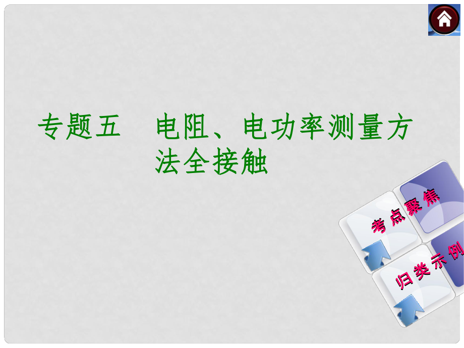 中考物理复习方案 专题精讲 专题五 电阻、电功率测量方（考点聚焦+归类示例）课件_第1页