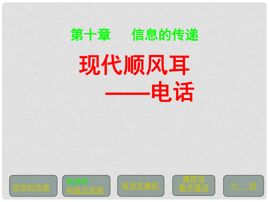 廣東省佛山市中大附中三水實(shí)驗(yàn)中學(xué)八年級(jí)物理下冊(cè) 現(xiàn)代順風(fēng)耳電話課件 新人教版_第1頁(yè)