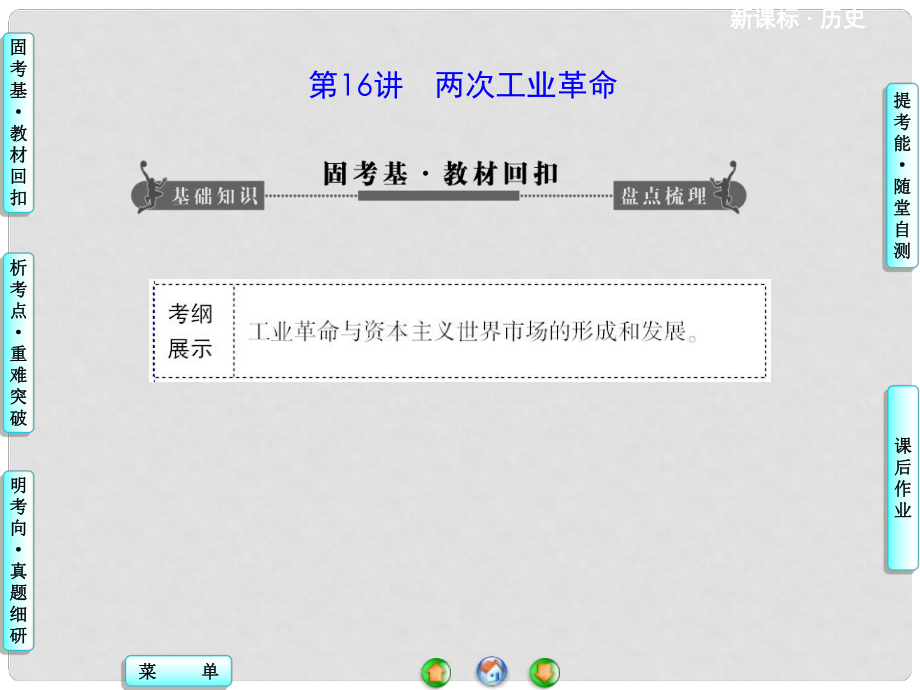 高考?xì)v史一輪總復(fù)習(xí) （判斷解誤+分點(diǎn)突破+新題對(duì)練）第16講 兩次工業(yè)革命課件_第1頁(yè)