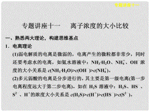 河南省通許縣麗星中學高考化學 專題 離子濃度的大小比較