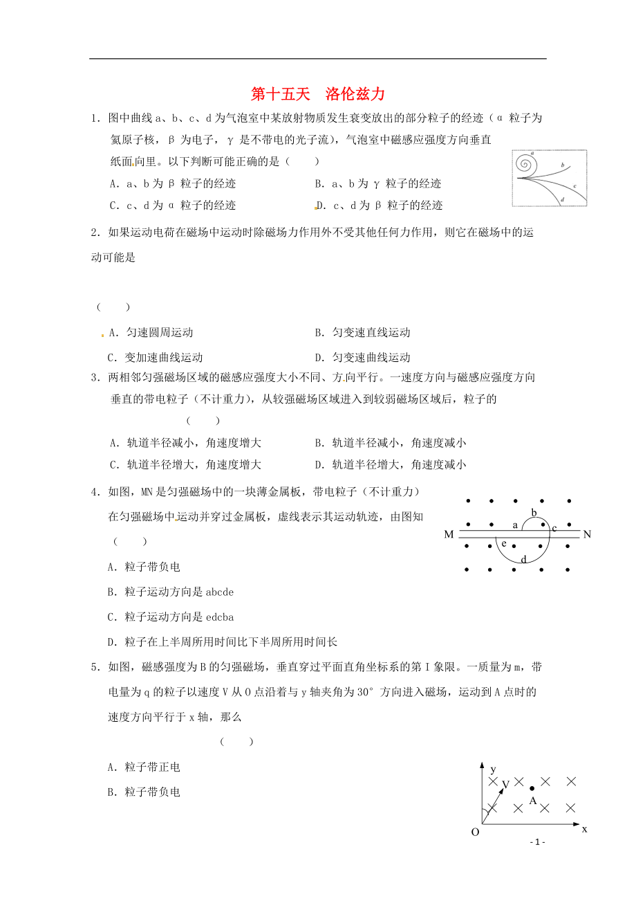 高二物理寒假作業(yè) 第十五天 洛倫茲力_第1頁(yè)