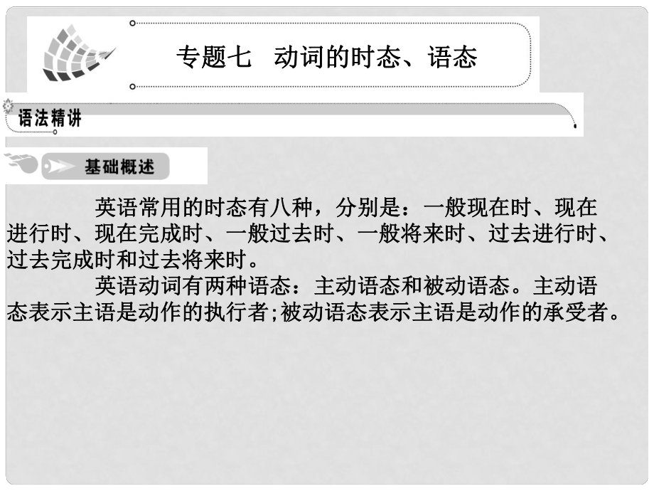 高考英语一轮复习 专题7 动词的时态、语态课件 人教版_第1页