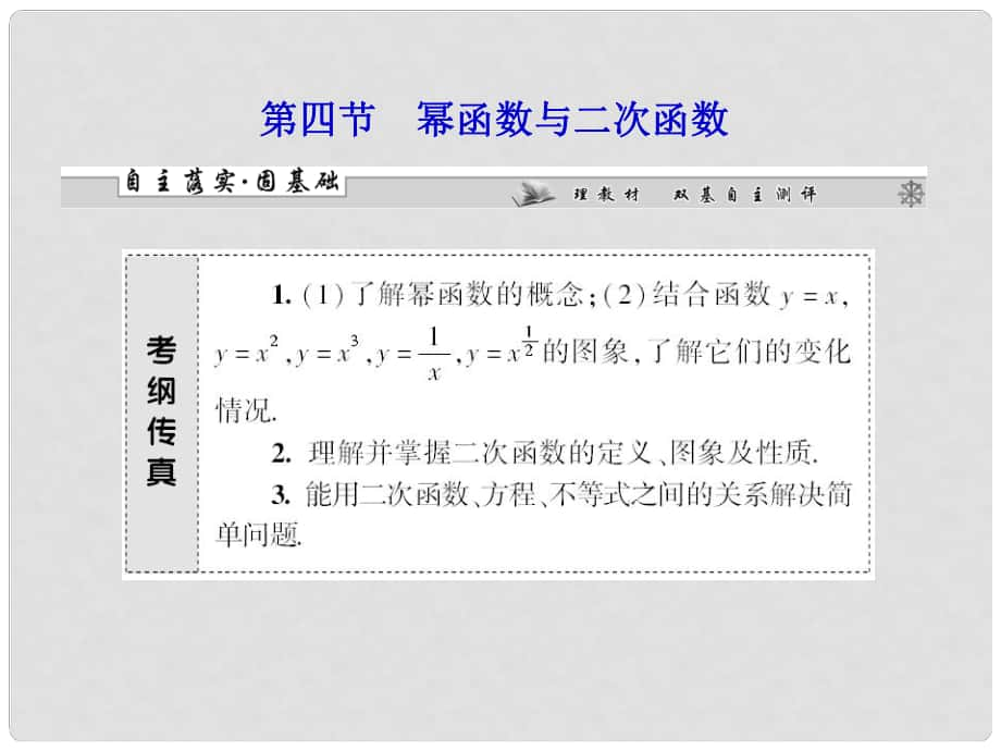 高考數(shù)學(xué)總復(fù)習 第二章第四節(jié) 冪函數(shù)與二次函數(shù)課件 理_第1頁