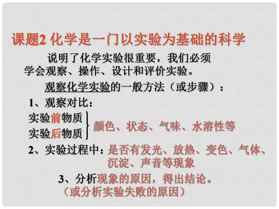 河南省郸城县光明中学九年级化学上册 化学是一门以实验为基础的科学教学课件 新人教版_第1页