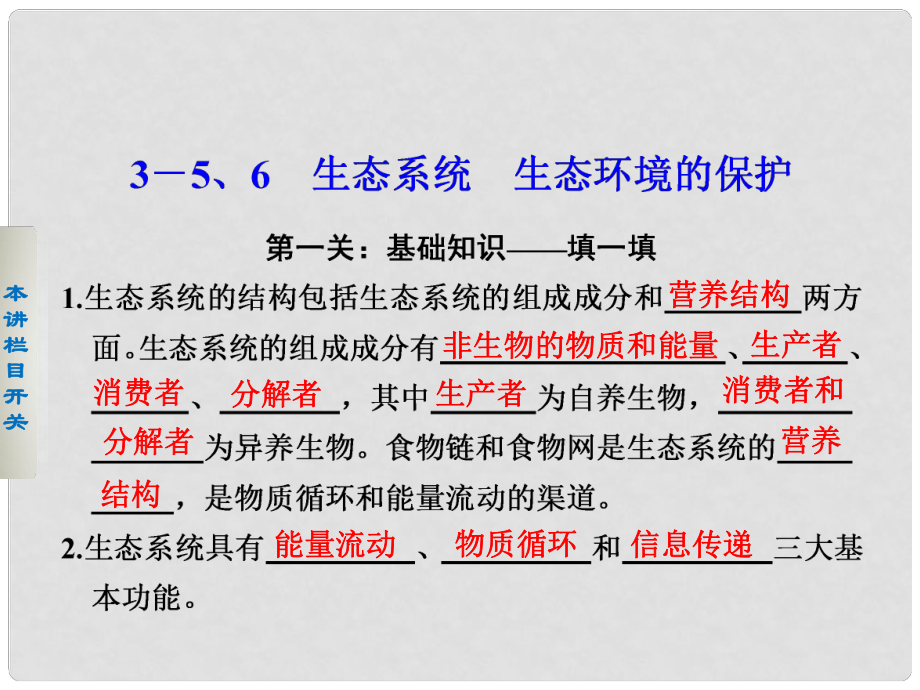 高考生物二輪 第二篇 35、6生態(tài)系統(tǒng)　生態(tài)環(huán)境的保護課件_第1頁