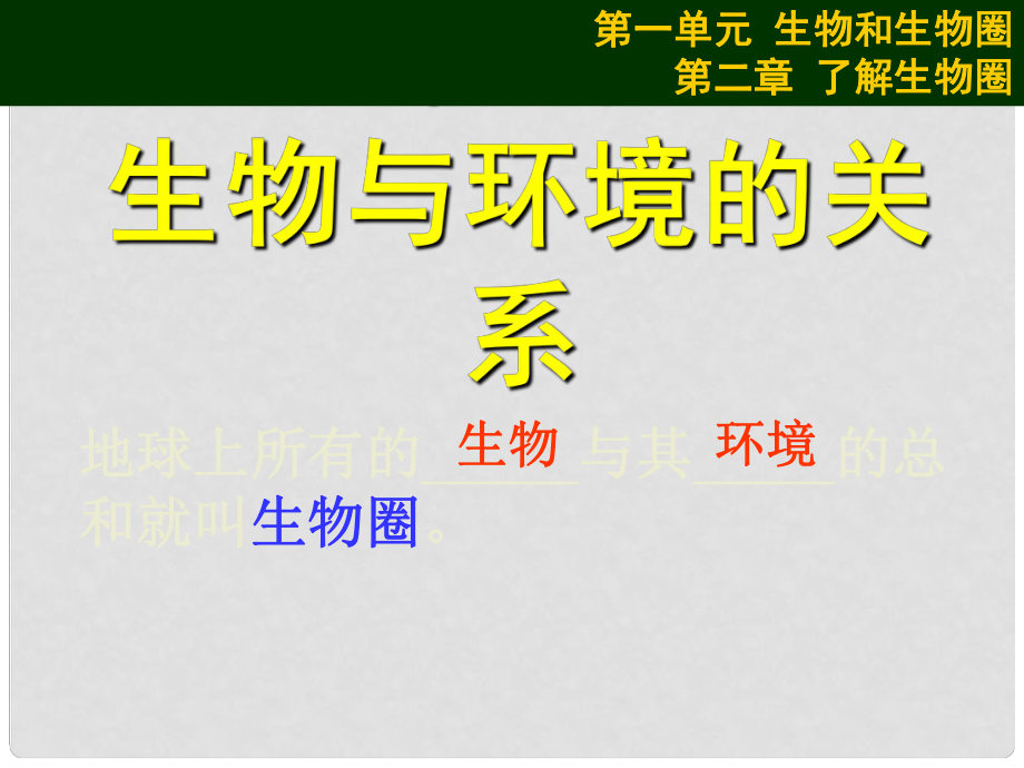 內蒙古鄂爾多斯市康巴什新區(qū)第二中學七年級生物上冊 第一單元 第二章《第一節(jié) 生物與環(huán)境的關系》課件 新人教版_第1頁