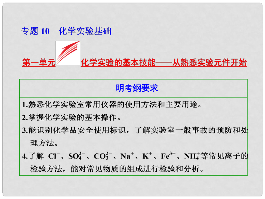 高考化學(xué)大一輪復(fù)習(xí) 第一單元 化學(xué)實(shí)驗(yàn)的基本技能 從熟悉實(shí)驗(yàn)元件開(kāi)始課件_第1頁(yè)