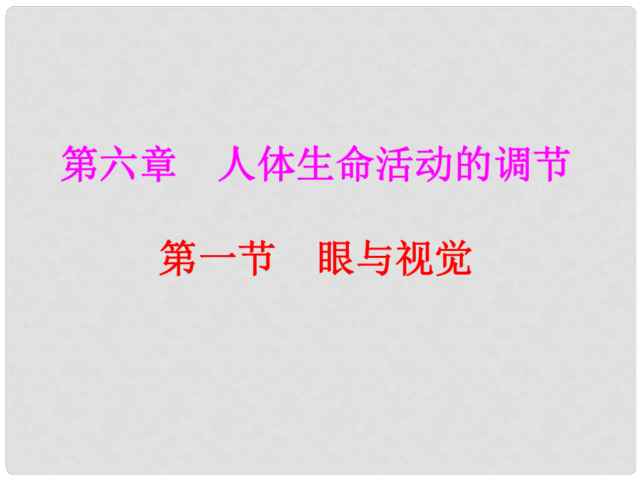 山东省胶南市理务关镇中心中学七年级生物下册 第四单元 第六章 第一节 眼与视觉课件 新人教版_第1页